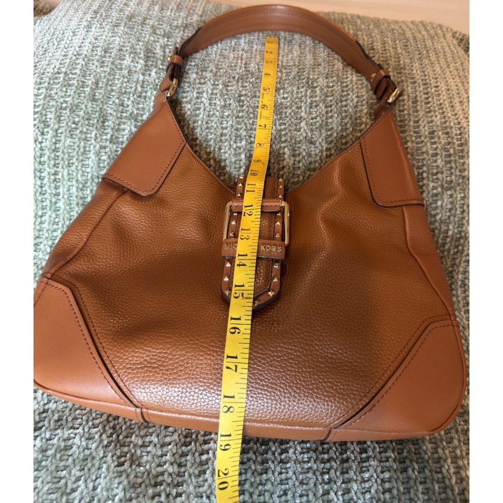 Michael Kors Lillian Leather Shoulder Bag Brown Pebbled Studded Buckle - Picture 9 of 13
